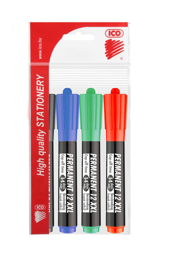 Permanentní popisovač "Permanent 12 XXL", 4 barvy, 1-4mm, klínový hrot, ICO