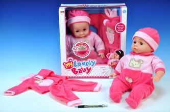 Panenka miminko 45cm sada s doplňky na baterie se zvukem asst 2 druhy v krabici