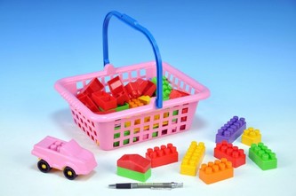 Stavebnice LORI 18 Lady pro holčičky + auto plast, 2 barvy, 42ks v plastovém košíku