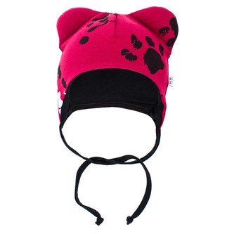 Kojenecká bavlněná čepička s oušky New Baby Paw tmavě růžová - velikost 62 (3-6m)