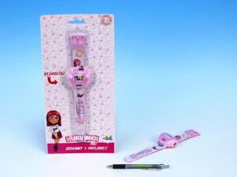 Hodinky na ruku Hurvínek 3D plast dětské růžové s projektorem 23cm na baterie 4xAG3 na kartě