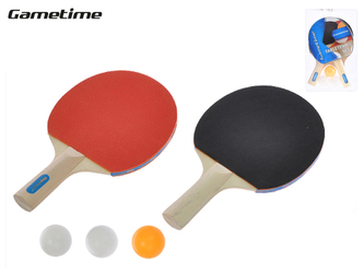 Sada na stolní tenis pálky dřevěné 25cm 2ks + míčky 3ks v blistru