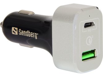 Sandberg USB nabíječka do auta, 1xUSB-C PD + 1xQC3.0 63W, černobílá