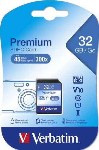 Paměťová karta "Premium", SDHC, 32GB, CL10/U1, 45/10 MB/s, VERBATIM