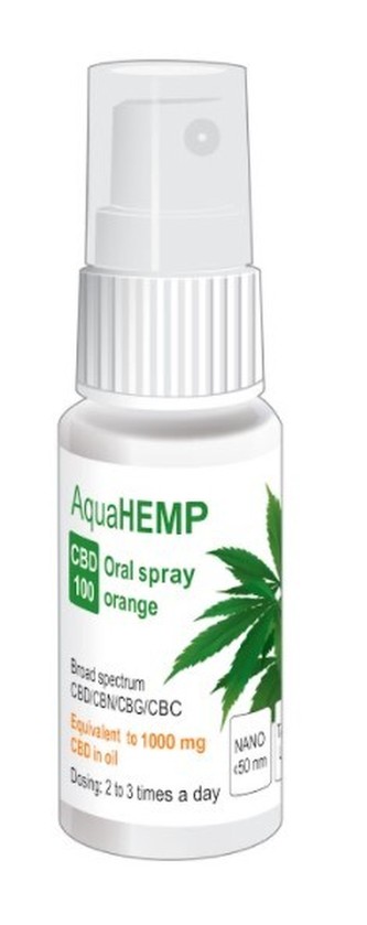 AquaHEMP CBD 100 Konopný ústní sprej široké spektrum Pomeranč 25 ml