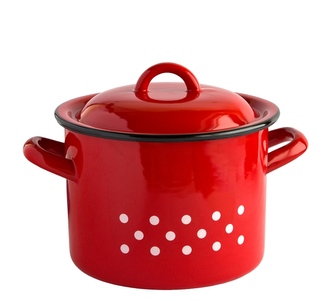 Hrnec s poklicí smalt červený/puntíky 22 cm 6,5 L