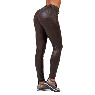 Nebbia Leather Look Bubble Butt kalhoty 538 - Hnědá - M