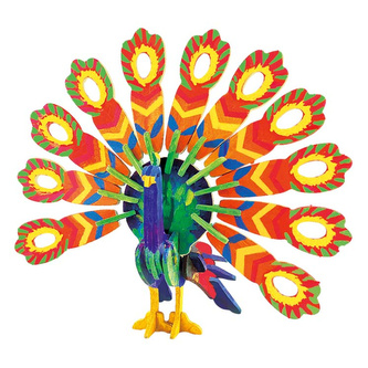 RoboTime Dřevěná skládačka  Páv+ barvy a štětec