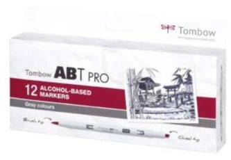 Tombow Oboustranný lihový fix ABT PRO - Gray colors 12 ks