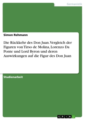 Die Rückkehr des Don Juan. Vergleich der Figuren von Tirso de Molina, Lorenzo Da Ponte und Lord Byron und deren Auswirkungen auf Die Rückkehr des Don Juan. Vergleich der Figuren von Tirso de Molina, Lorenzo Da Ponte und Lord Byron und deren Auswirkungen auf