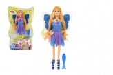 Panenka víla s křídly plast s doplňky 30cm modrá na baterie se světlem v blistru 20x32x7cm