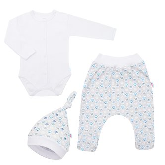 3-dílná bavlněná kojenecká souprava New Baby Kiddy bílo-modrá - velikost 56 (0-3m) 3-dílná bavlněná kojenecká souprava New Baby Kiddy bílo-modrá - velikost 56 (0-3m)