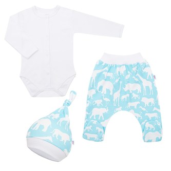3-dílná bavlněná kojenecká souprava New Baby Kiddy bílo-tyrkysová - velikost 68 (4-6m) 3-dílná bavlněná kojenecká souprava New Baby Kiddy bílo-tyrkysová - velikost 68 (4-6m)
