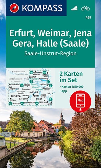 KOMPASS Wanderkarte Erfurt, Weimar, Jena, Gera, Halle (Saale)  1:50 000  LZ bis 2026
