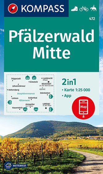 KOMPASS Wanderkarte Pfälzerwald Mitte 1:25 000  LZ bis 2026