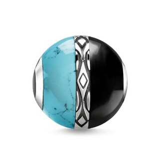 Korálek \"Ornament tyrkysový a černý\" Thomas Sabo, K0324-878-7, Karma Beads, 925 Sterling silver, blackened, simulated turquoise, agate black Korálek \"Ornament tyrkysový a černý\" Thomas Sabo, K0324-878-7, Karma Beads, 925 Sterling silver, blackened, simulated turquoise, agate black