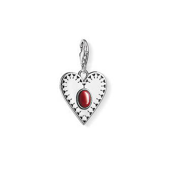 Přívěsek \"Srdce červený kámen\" Thomas Sabo, 1683-111-10, Charm Club, 925 Sterling silver, blackened, simulated red