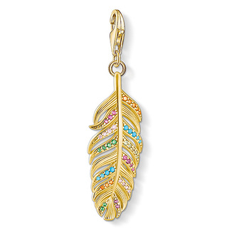 Přívěsek \"Pírko\" Thomas Sabo, 1829-488-7, Charm Club, 925 Sterling silver, 18k yellow gold plating, glass-ceramic stone, synthetic corundum, zirconia | multicoloured Přívěsek \"Pírko\" Thomas Sabo, 1829-488-7, Charm Club, 925 Sterling silver, 18k yellow gold plating, glass-ceramic stone, synthetic corundum, zirconia | multicoloured