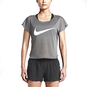 RUN FREE COOL SWOOSH SS, 10 | RUNNING | WOMENS | SHORT SLEEVE TOP | BLACK/WHITE/REFLECTIVE SILV | L
