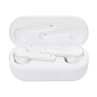 Sluchátka  Trevi, HMP 12E07 AIR/WH, s připojením Bluetooth, kompaktní se smartphony, LED kontrolka zapnutí/vypnutí, nabíjecí pouzdro, LED indikátor stavu nabití, dobíjecí lithiové baterie