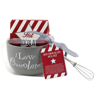 Dárková sada, Čokoláda 19 g, šedý keramický hrnek s nápisem 500 ml, metlička