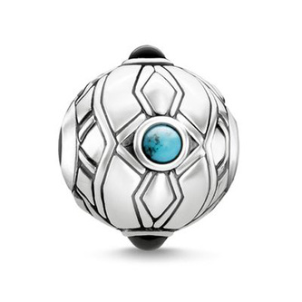Korálek \"Etnický\" Thomas Sabo, K0323-878-7, Karma Beads, 925 Sterling silver, blackened, simulated turquoise, onyx
