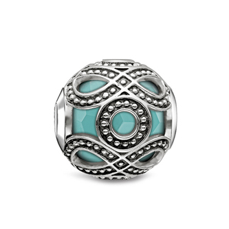 Korálek \"Etnický tyrkysový\" Thomas Sabo, K0209-878-17, Karma Beads, 925 Sterling silver, blackened, simulated turquoise