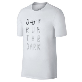 M NK DRY TEE DBL STMT VERB, 10 | RUNNING | MENS | SHORT SLEEVE T-SHIRT | WHITE/LT BLUE FURY | 2XL