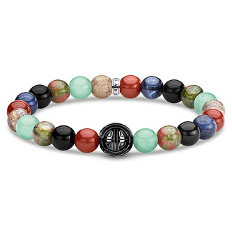 Náramek \"Etnický barevný\" Thomas Sabo, A1943-353-7-L16, Sterling Silver, 925 Sterling silver, blackened, sodalite, jasper, aventurine, obsidian, unakite