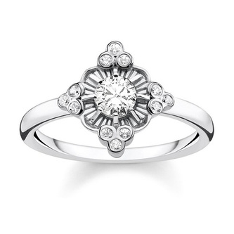 Prsten \"Královská bílá\" Thomas Sabo, TR2221-643-14-56, Sterling Silver, 925 Sterling silver, blackened, zirconia white