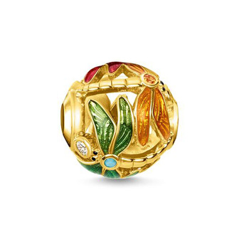 Korálek \"Vážka\" Thomas Sabo, K0314-471-7, Karma Beads | 925 Sterling silver, 18k yellow gold plating, cold enamel, glass-ceramic stone, synthetic corundum, zirconia | multicoloured