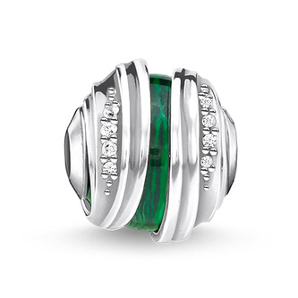 Korálek \"Listy malachit\" Thomas Sabo, K0344-478-6, Karma Beads, 925 Sterling silver, simulated malachite, zirconia white