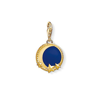 Přívěsek \"Měsíc a hvězdy\" Thomas Sabo, 1664-427-32, Charm Club, 925 Sterling silver, 18k yellow gold plating, cold enamel blue