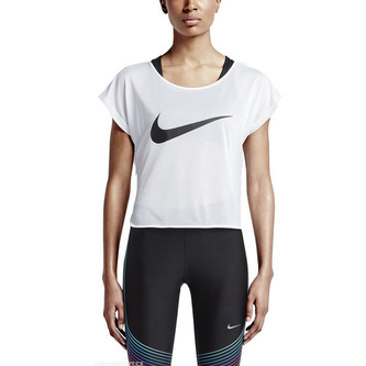 RUN FREE COOL SWOOSH SS, 10 | RUNNING | WOMENS | SHORT SLEEVE TOP | WHITE/BLACK/REFLECTIVE SILV | M