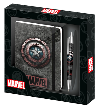 Poznámkový blok s propiskou Marvel: Captain America set 2 kusy (blok 14,8 x 19 cm)