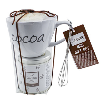 Dárková sada, Čokoláda 19 g, bílý keramický hrnek s nápisem 300 ml, Marshmallow 12 g, metlička