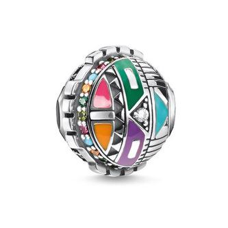 Korálek \"Symbol slunce\" Thomas Sabo, K0313-340-7, Karma Beads, 925 Sterling silver, blackened, cold enamel, glass-ceramic stone, synthetic corundum, zirconia | multicoloured