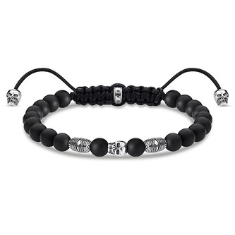 Náramek \"Lebky\" Thomas Sabo, A1945-811-11-L22v, Sterling Silver, 925 Sterling silver, blackened, nylon, obsidian
