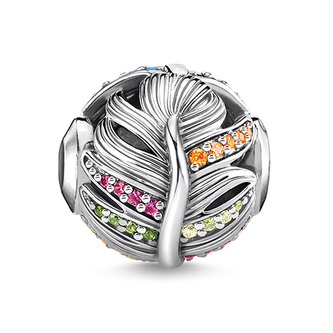 Korálek \"Pírko\" Thomas Sabo, K0343-342-7, Karma Beads, 925 Sterling silver, blackened, synthetic corundum, glass-ceramic stone, zirconia