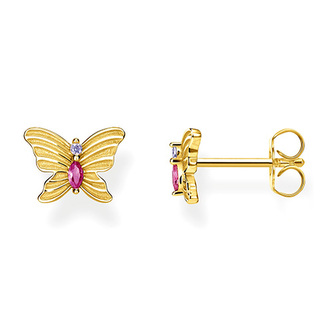 Náušnice \"Motýl\" Thomas Sabo, H2100-995-7, Sterling Silver, 925 Sterling silver, 18k yellow gold plating, synthetic corundum red, zirconia violet