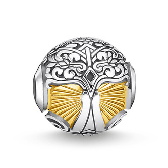 Korálek \"Strom lásky\" Thomas Sabo, K0345-966-39, Karma Beads, 925 Sterling silver, 18k yellow gold plating, blackened