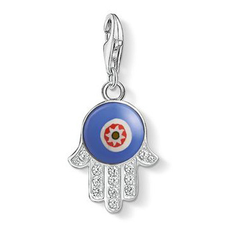 Přívěsek \"Modrá skleněná ruka Fatimy\" Thomas Sabo, 1442-052-1, Charm Club, 925 Sterling silver, zirconia white/glass blue