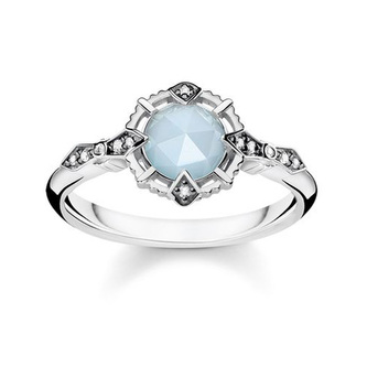 Prsten \"Vintage světle modrý\" Thomas Sabo, D_TR0043-902-31-54, Sterling Silver, 925 Sterling silver, blackened, milky aquamarine, white diamond