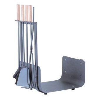Koš na dřevo s nářadím, krbový, (ocel/dřevo) v. 62 cm