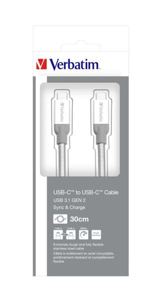 USB kabel, stříbrná, 30 cm, USB-C 3.1 - USB-C, VERBATIM