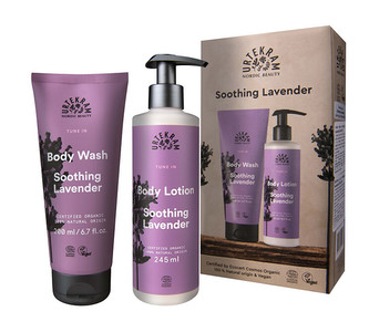 Urtekram Dárková sada Zklidňující levandule sprchový gel a tělové mléko