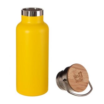 Láhev 0,5 l nerezová s bambusovým víčkem žlutá