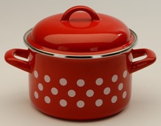 Hrnec smalt 1,5 l červený s bílým puntíkem 14 cm