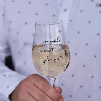 Sklenice na víno 'Romantika, erotika, jdem spát'  350 ml