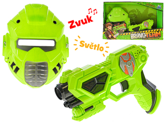 Pistole 20cm na baterie se světlem a zvukem + maska 22cm v krabičce